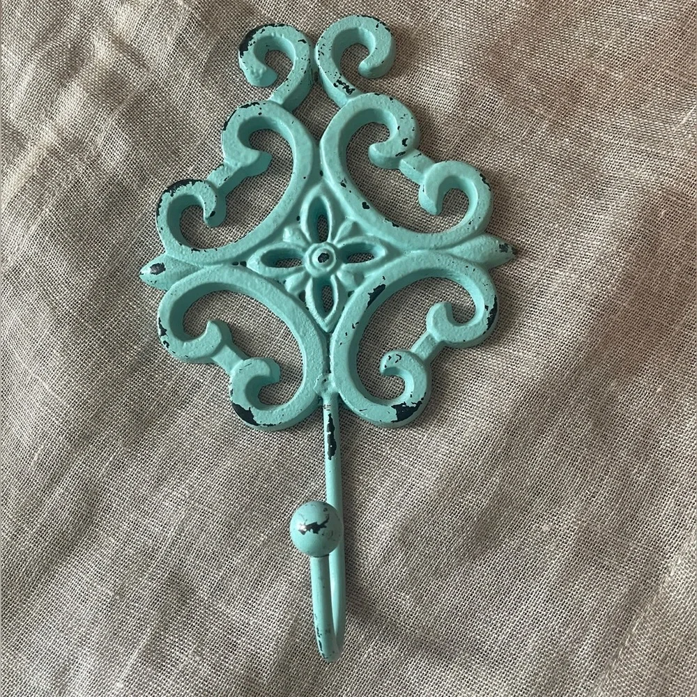 Vintage Iron And Metal Turquoise Wall Hook